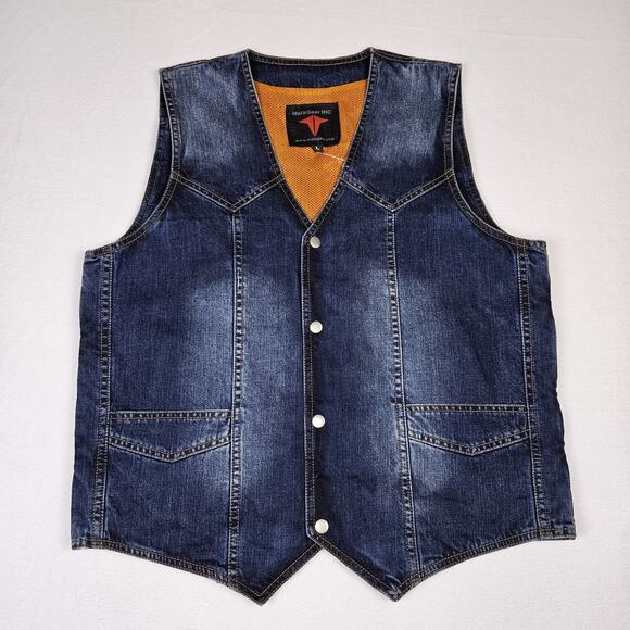 Concealed Carry Mens Denim Vest Western Biker Snap Front Motorcycle Metagear L - Picture 14 of 14